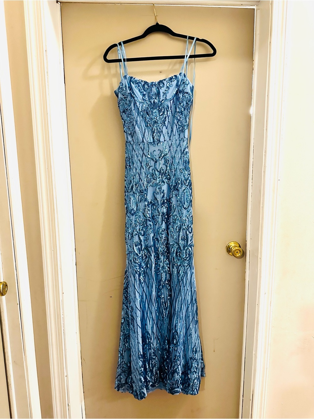 B. Smart Blue Beaded Maxi Dress with Spaghetti Straps